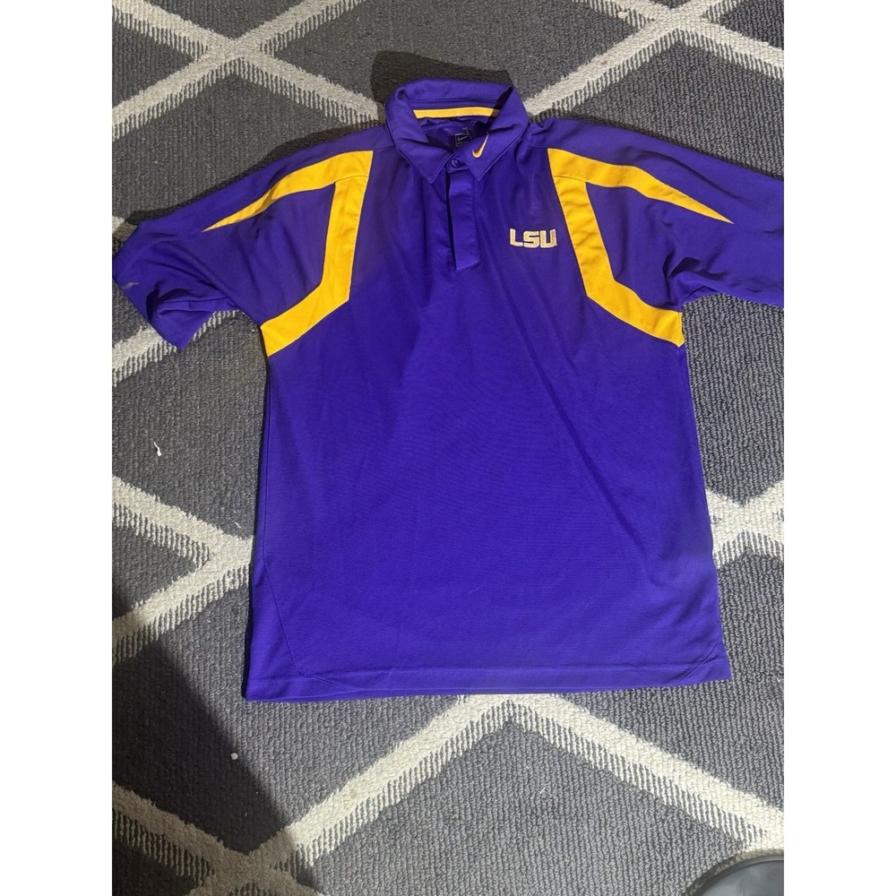 LSU Tigers Shirt Mens L Purple NCAA Football Nike Dri Fit Polo Golf Lightweight